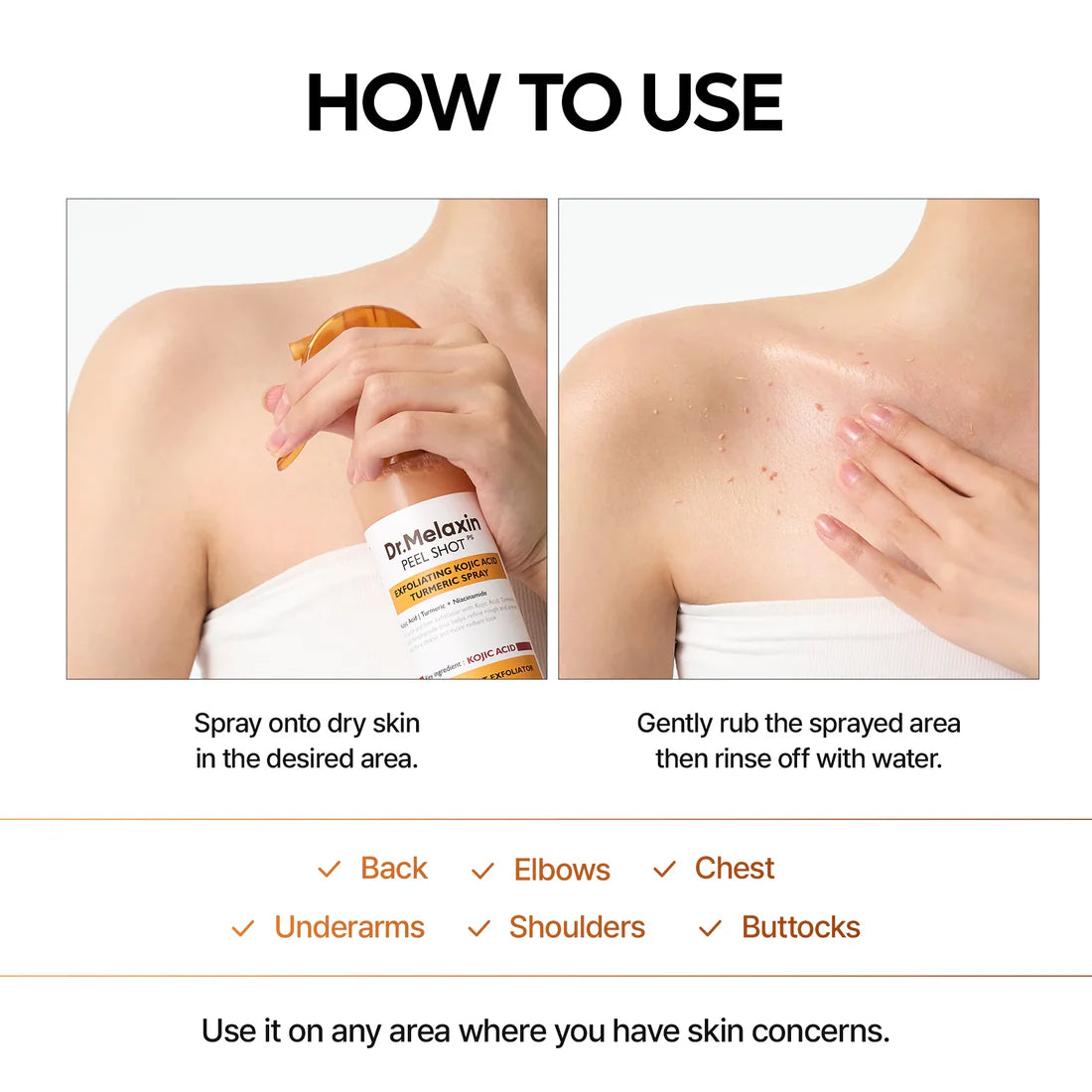 Dr. Melaxin Peel Shot Skin-Revitalising Range | Body Mist + Rice Extract Ampoule Dual-Action Set | Targets goose bumps, dullness and blackheads | Korean skincare