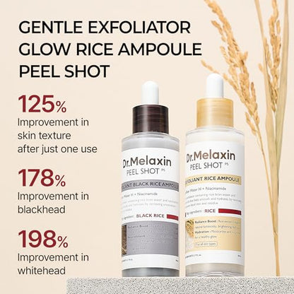 Dr. Melaxin Peel Shot Skin-Revitalising Range | Body Mist + Rice Extract Ampoule Dual-Action Set | Targets goose bumps, dullness and blackheads | Korean skincare