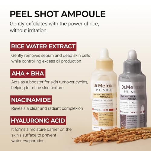 Dr. Melaxin Peel Shot Skin-Revitalising Range | Body Mist + Rice Extract Ampoule Dual-Action Set | Targets goose bumps, dullness and blackheads | Korean skincare