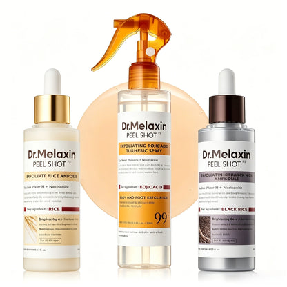 Dr. Melaxin Peel Shot Skin-Revitalising Range | Body Mist + Rice Extract Ampoule Dual-Action Set | Targets goose bumps, dullness and blackheads | Korean skincare